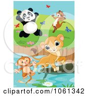 Poster, Art Print Of Lion Saving A Drowning Monkey Panda And Ferret Celebrating