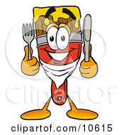 Clipart Picture Of A Paint Brush Mascot Cartoon Character Holding A Knife And Fork by Toons4Biz