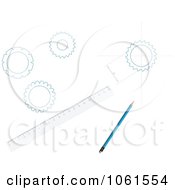 Royalty Free Vector Clip Art Illustration Of A Digital Collage Of A Pencil By A Ruler With Drafts Of Gears by Vector Tradition SM