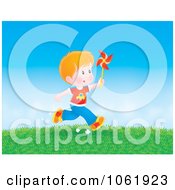 Clipart Boy Running With A Pinwheel Royalty Free Illustration by Alex Bannykh