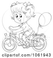 Poster, Art Print Of Outlined Girl Riding A Bicycle