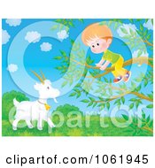 Poster, Art Print Of Boy In A Tree Over A Goat