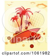 Palm Tree Island And Surfboard Background - Royalty Free Vector Clip Art Illustration