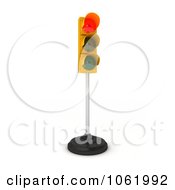 3d Red Traffic Light On A Pole