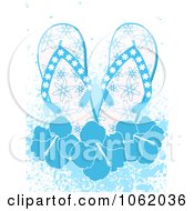 Poster, Art Print Of Blue Flip Flops With Hibiscus Flowers And Grunge