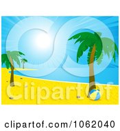 Poster, Art Print Of Tropical Coastline With Palm Trees And A Beach Ball