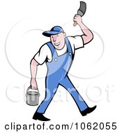 Clipart Friendly Painter Worker Man Walking Royalty Free Vector Illustration
