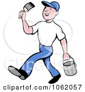 Clipart Happy Painter Worker Man Walking Royalty Free Vector Illustration