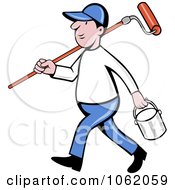 Clipart Painter Worker Man Walking Royalty Free Vector Illustration