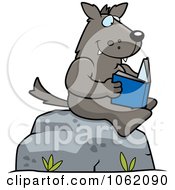 Clipart Wolf Reading A Book On A Boulder Royalty Free Vector Illustration