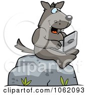 Clipart Wolf Using A Laptop On A Boulder Royalty Free Vector Illustration
