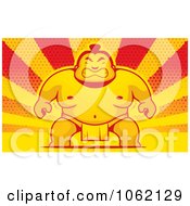 Clipart Sumo Wrestler Over Halftone Rays Royalty Free Vector Illustration