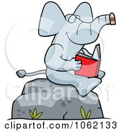 Clipart Elephant Reading A Book On A Boulder Royalty Free Vector Illustration
