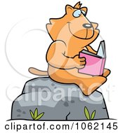 Clipart Cat Reading A Book On A Boulder Royalty Free Vector Illustration