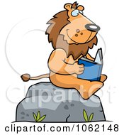 Clipart Lion Reading A Book On A Boulder Royalty Free Vector Illustration