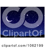 Clipart Starry Night Sky With Crescent Moon Over Mountains Royalty Free Vector Illustration by michaeltravers