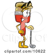 Paint Brush Mascot Cartoon Character Leaning On A Golf Club While Golfing