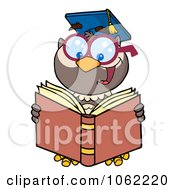 Professor Owl Reading - Royalty Free Vector School Illustration