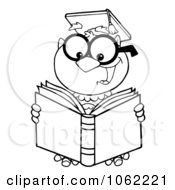 Poster, Art Print Of Outlined Professor Owl Reading - Royalty Free Vector School Illustration