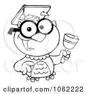Clipart Outlined Professor Owl Ringing A Bell Royalty Free Vector Illustration