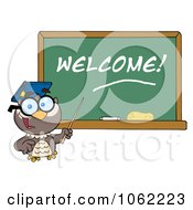 Clipart Professor Owl And Welcome Chalk Board Royalty Free Vector Illustration