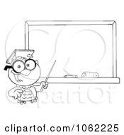 Clipart Outlined Professor Owl And Chalk Board Royalty Free Vector Illustration