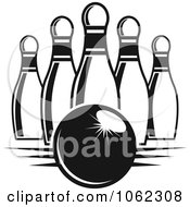 Clipart Bowling Ball And Pins In Black And White 6 Royalty Free Vector Illustration