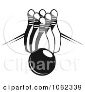 Clipart Bowling Ball And Pins In Black And White 3 Royalty Free Vector Illustration