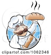 Clipart Happy Baker Holding Up Bread Logo Royalty Free Vector Illustration