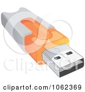 Clipart 3d Orange And White USB Flash Drive Royalty Free Vector Illustration