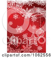 Poster, Art Print Of Red Christmas Ornament And Snowflake Background 1