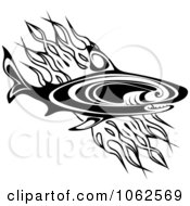 Poster, Art Print Of Tribal Shark And Flames In Black And White