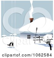 Clipart Cat By A Winter House Royalty Free Vector Illustration