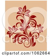 Poster, Art Print Of Red Floral Design On Tan 2