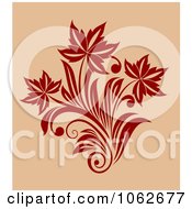 Poster, Art Print Of Red Floral Design On Tan 1