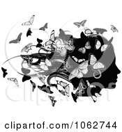 Poster, Art Print Of Silhouetted Female Head With Butterflies