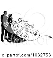 Poster, Art Print Of Silhouetted Wedding Couple With A Floral Train