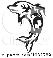 Poster, Art Print Of Leaping Tribal Dolphin Black And White