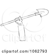 Clipart Outlined Trench Workers Hand And Shovel Royalty Free Vector Illustration