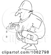 Outlined Worker Using An Extinguisher