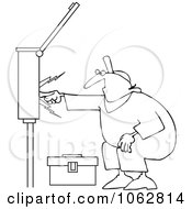 Poster, Art Print Of Outlined Electrician Touching A Power Box
