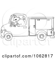 Outlined Worker Driving A Utility Truck