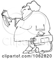 Clipart Outlined Woman Reading Extinguisher Manual Royalty Free Vector Illustration by djart