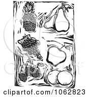 Poster, Art Print Of Woodcut Styled Fruit Black And White