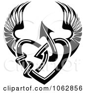 Clipart Winged Black And White Tribal Heart 1 Royalty Free Vector Illustration