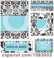 Poster, Art Print Of Blue And Black Damask Wedding Design Elements Digital Collage