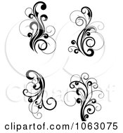 Clipart Flourish Scrolls In Black In White Digital Collage 3 Royalty Free Vector Illustration