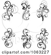 Clipart Flourish Scrolls In Black In White Digital Collage 4 Royalty Free Vector Illustration