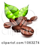 3d Coffee Beans And Green Leaves