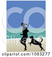 Poster, Art Print Of Woman And Dog Running On A Beach In Silhouette